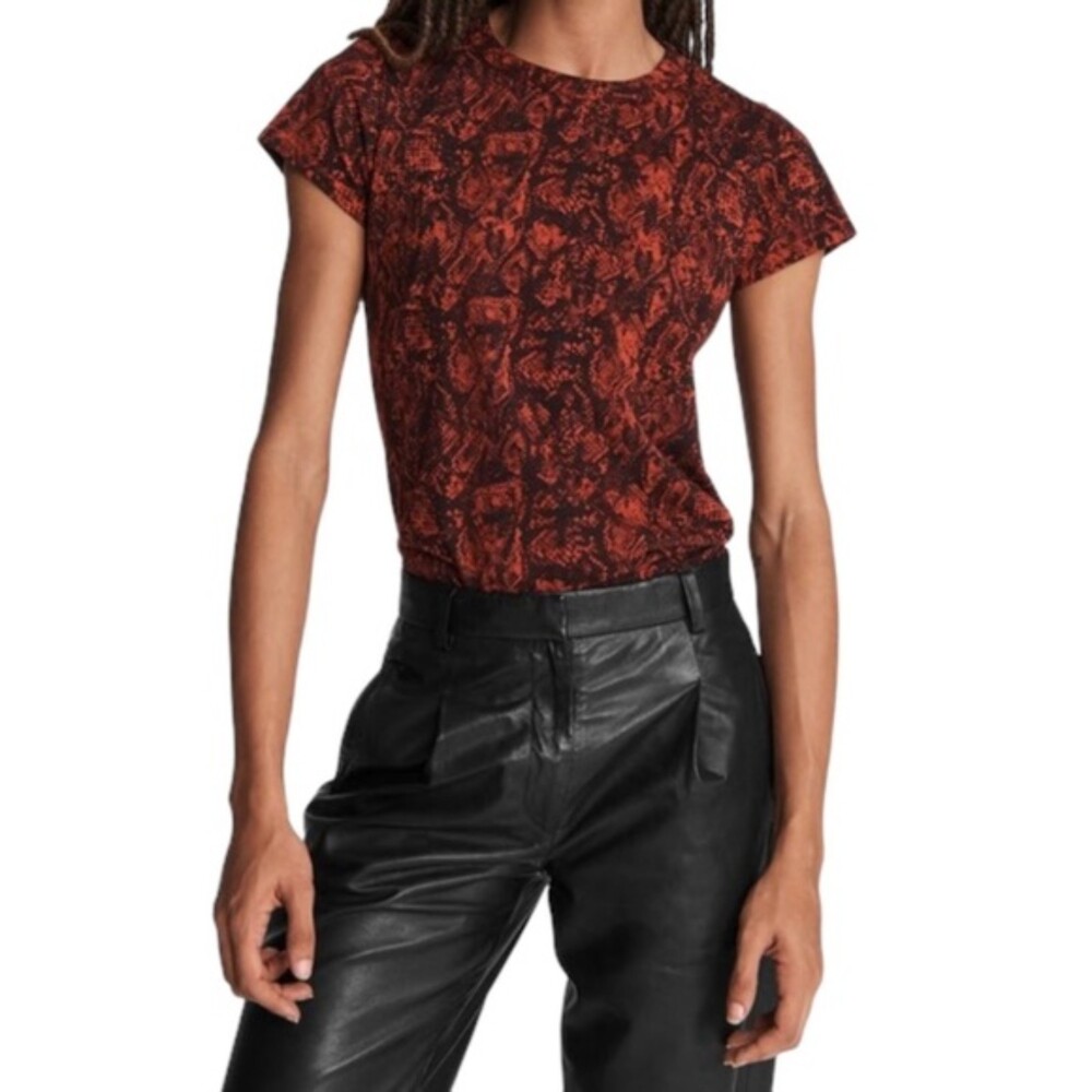 Rag & Bone Allover Snake Tee Red Multi Medium M 100% Organic Cotton T-Shirt Top